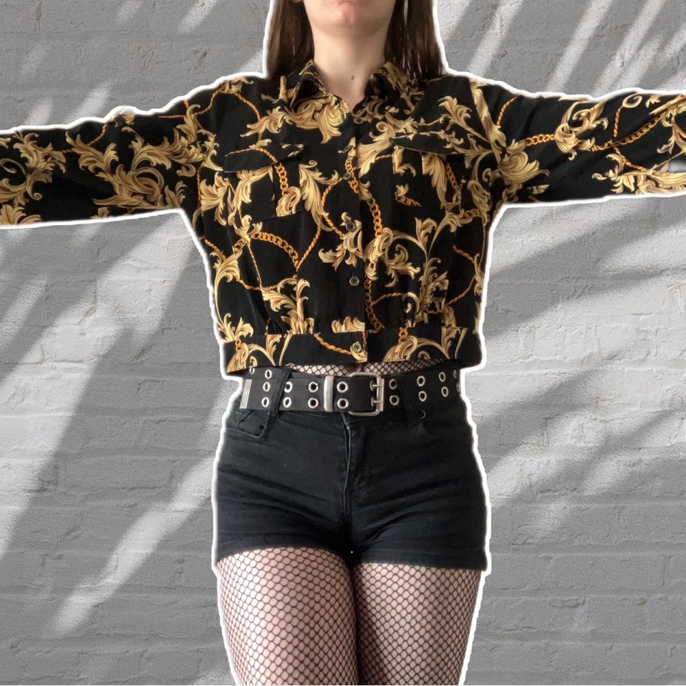 New Versace Style Button Up Top With Pockets - image 2